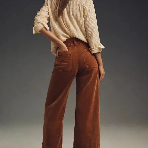 The Colette Cropped Bronze Wide-Leg Pants Maeve Corduroy Anthropologie  25 NEW! - Picture 3 of 6